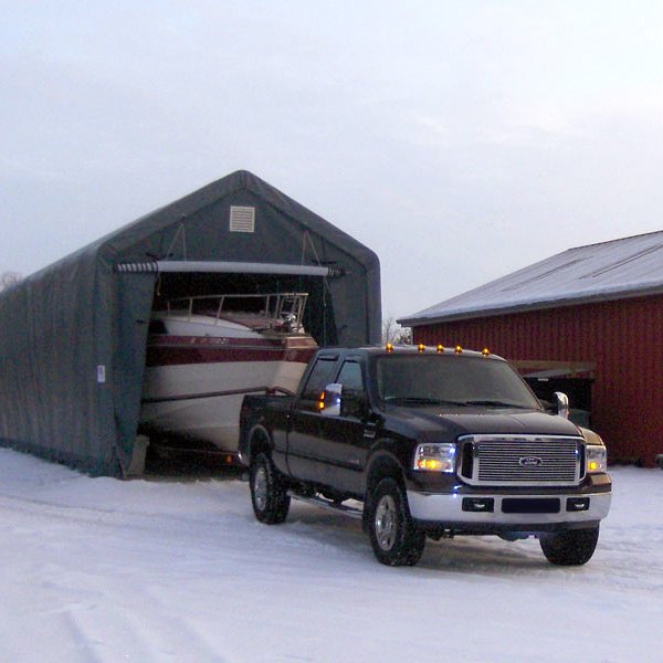 Rhino Shelter® - House Style 14' W x 42' L x 15' H Gray RV/Boat Garage