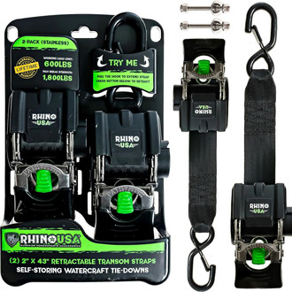 Rhino USA® TD-MSTR2X43-STNLS - 2" x 43" Retractable Transom Tie-Down Straps