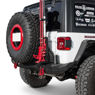 Road Armor® - Stealth Series Mid Width Black Powder Coated Rear HD Bumper with Tire Carrier Assembly