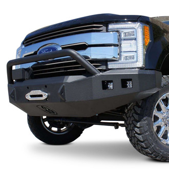 Road Armor® - Stealth Series Full Width Black Powder Coated Front Winch HD Bumper with Hoop