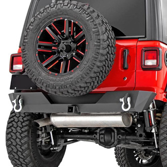 Rough Country® - Trail Series Stubby Black Powder Coated Rear HD Bumper with Tire Carrier