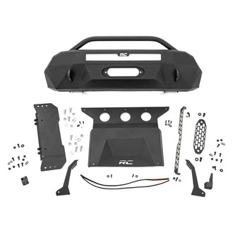 Rough Country® - Hybrid Stubby Black Powder Coated Front Winch HD Bumper with Hoop