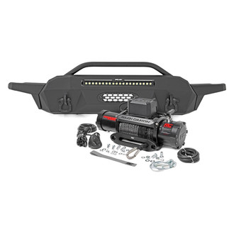 Rough Country® - Hybrid High Clearance Full Width Black Powder Coated Front Winch Modular Bumper with Hoop