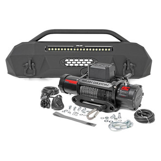 Rough Country® - Hybrid Stubby Black Powder Coated Front Winch HD Bumper with Hoop