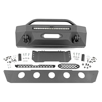 Rough Country® - Stubby Black Powder Coated Front Winch HD Bumper with Hoop