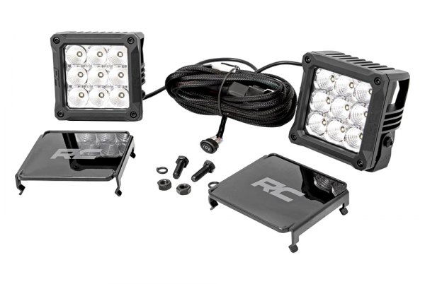 Rough Country® - 4" 2x45W Square Spot Beam LED Lights, with White DRL, Full Set