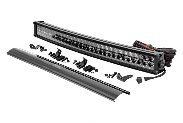 Rough Country® - Black Series 30" 300W Curved Dual Row Combo Spot/Flood Beam LED Light Bar, with Amber DRL, Full Set