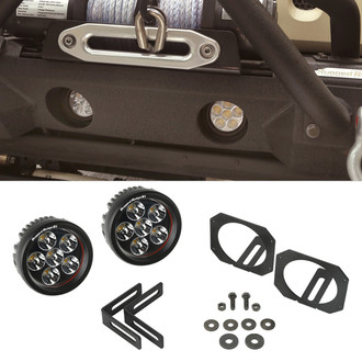 Rugged Ridge® - Fog Light Location Mounted 3.5" 2x18W Round Black Powder Coated Housing Driving Beam LED Light Kit