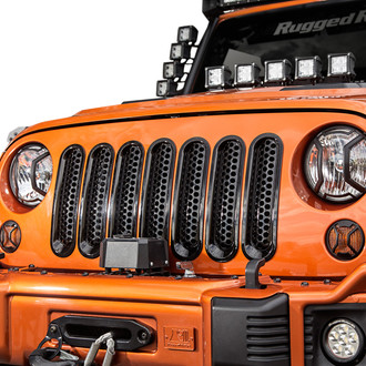 Rugged Ridge® - 7-Pc Black Round Punch CNC Machined Main Grille