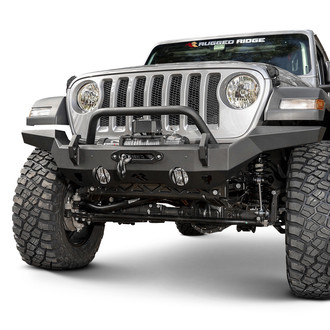 Rugged Ridge® - Full Width Black Powder Coated Front Winch HD Bumper