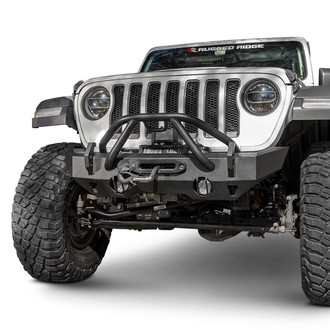 Rugged Ridge® - Stubby Black Powder Coated Front Winch HD Bumper