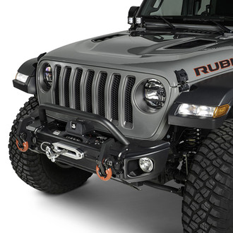 Rugged Ridge® - Arcus Stubby Textured Black Front Winch HD Bumper with Hoop