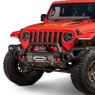 Rugged Ridge® - Venator Full Width Black Powder Coated Front Winch Modular Bumper with Hoop