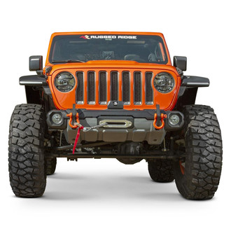 Rugged Ridge® - Venator Stubby Black Powder Coated Front Winch Modular Bumper