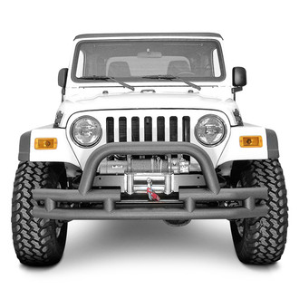 Rugged Ridge® - Full Width Textured Black Front Winch Tubular Bumper with Hoop