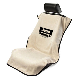 Seat Armour® - Tan Towel Seat Cover with Jeep with Grille Logo