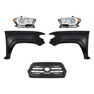 Sherman® - 5-Piece Kit (Driver and Passenger Side Headlights, Grille, Driver and Passenger Side Fenders) (CAPA Certified)