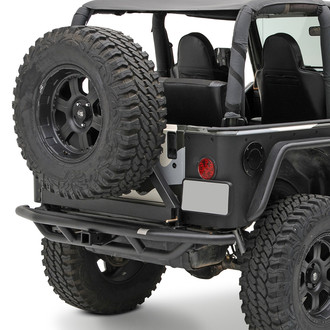 Smittybilt® - SRC Mid Width Textured Black Rear Tubular Bumper with Hitch and with Tire Carrier