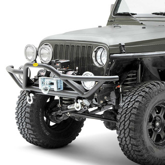 Smittybilt® - SRC Full Width Textured Black Front Winch Tubular Bumper with Pre-Runner Guard