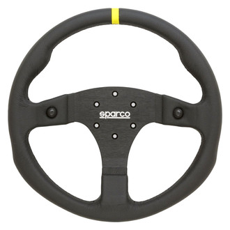 Sparco® - 3-Spoke R350 Steering Wheel with Yellow Leather Center Stripe and Push Buttons