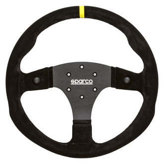 Sparco® - 3-Spoke R350 Steering Wheel with Yellow Leather Center Stripe and Push Buttons