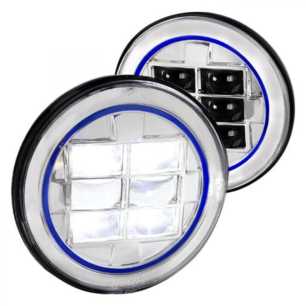 Spec-D® - 7" Round Chrome Projector LED Headlights with Blue Rim Strip