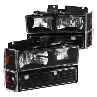 Spec-D® - Driver and Passenger Side Matte Black Euro Headlights with Turn Signal/Parking Lights
