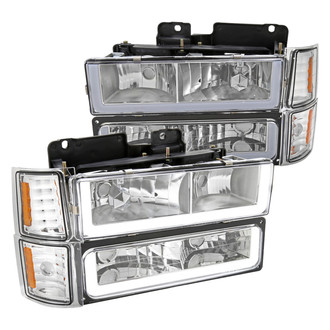 Spec-D® - Driver and Passenger Side Chrome LED DRL Bar Headlights with Turn Signal/Corner and Parking Lights