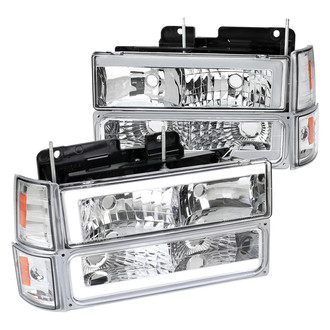 Spec-D® - Driver and Passenger Side Chrome LED DRL Bar Euro Headlights with Bumper and Corner Lights