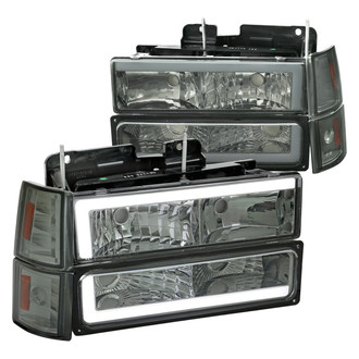 Spec-D® - Driver and Passenger Side Chrome/Smoke LED DRL Bar Euro Headlights with Bumper and Corner Lights