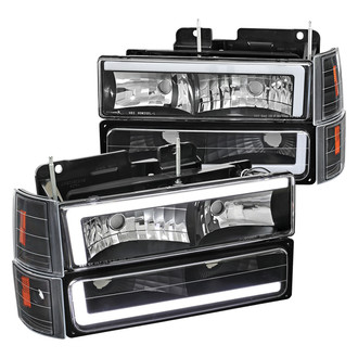 Spec-D® - Driver and Passenger Side Matte Black LED DRL Bar Euro Headlights with Bumper and Corner Lights