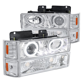 Spec-D® - Driver and Passenger Side Chrome LED Dual Halo Projector Euro Headlights with Turn Signal/Parking and Corner Lights
