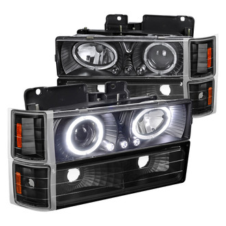 Spec-D® - Driver and Passenger Side Matte Black LED Dual Halo Projector Euro Headlights with Turn Signal/Parking and Corner Lights