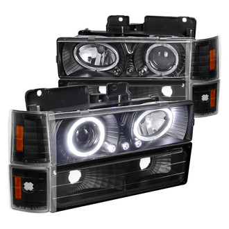Spec-D® - Driver and Passenger Side Matte Black LED Dual Halo Projector Headlights with Turn Signal/Parking and Corner Lights