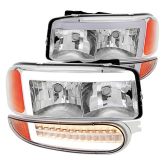 Spec-D® - Driver and Passenger Side Chrome DRL Bar Projector Headlights with Sequential LED Turn Signal