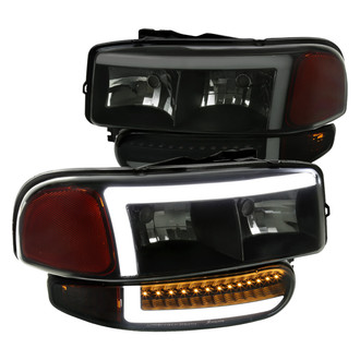 Spec-D® - Driver and Passenger Side Matte Black/Smoke DRL Bar Projector Headlights with Sequential LED Turn Signal