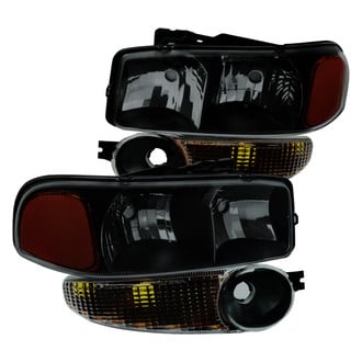 Spec-D® - Driver and Passenger Side Matte Black/Smoke Euro Headlights with Turn Signal/Parking Lights