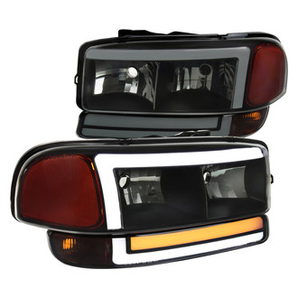 Spec-D® - Driver and Passenger Side Matte Black/Smoke LED DRL Bar Euro Headlights with Sequential Turn Signal/Parking Lights