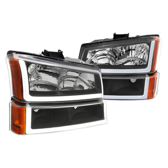 Spec-D® - Driver and Passenger Side Matte Black LED Light Tube Euro Headlights with Turn Signal/Parking Lights