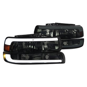 Spec-D® - Driver and Passenger Side Chrome/Smoke LED DRL Bar Euro Headlights with Bumper Lights