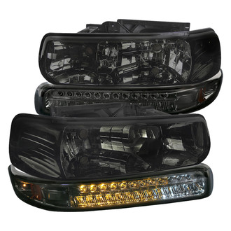 Spec-D® - Driver and Passenger Side Chrome/Smoke Euro Headlights with LED Parking Lights