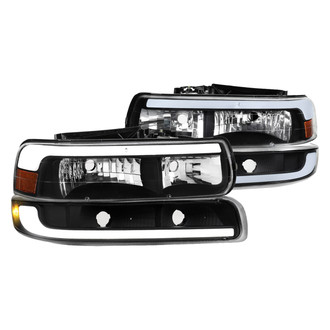 Spec-D® - Driver and Passenger Side Matte Black/Smoke LED DRL Bar Euro Headlights with Bumper Lights