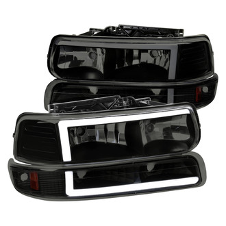 Spec-D® - Driver and Passenger Side Matte Black/Smoke LED DRL Bar Headlights with Turn Signal/Parking Lights