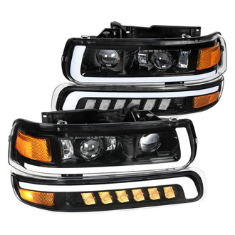 Spec-D® - Driver and Passenger Side Black Light Tube Projector LED Headlights with Turn Signal/Parking Lights
