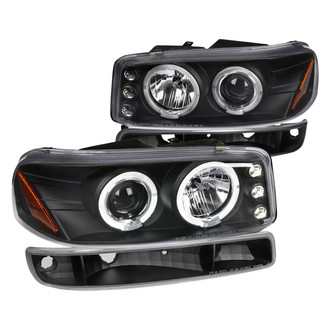Spec-D® - Driver and Passenger Side Black Halo Projector Headlights with Bumper Lights