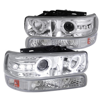 Spec-D® - Driver and Passenger Side Chrome Halo Projector Headlights with Parking LEDs and Turn Signal/Parking Lights