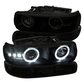 Spec-D® - Driver and Passenger Side Black/Smoke Halo Projector Headlights with Parking LEDs and Turn Signal/Parking Lights