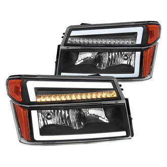 Spec-D® - Driver and Passenger Side Matte Black LED Light Tube Euro Headlights with Sequential Turn Signal/Parking Lights
