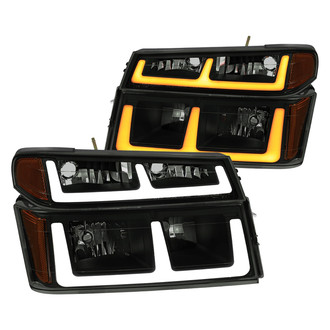 Spec-D® - Driver and Passenger Side Matte Black/Smoke Switchback LED DRL Bar Euro Headlights