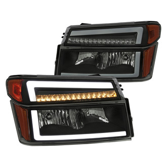 Spec-D® - Driver and Passenger Side Matte Black/Smoke LED Light Tube Euro Headlights with Sequential Turn Signal/Parking Lights